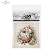 Load image into Gallery viewer, A packaged craft paper set labeled 'Mini Rice Paper Set' with floral and heart-themed artwork, shown in a clear plastic hanging package on a white background.