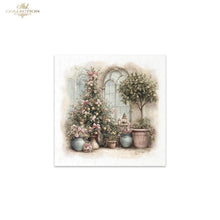 Load image into Gallery viewer, A square art print from the Ash Collection featuring a vintage-style illustration of a garden archway with potted plants, flowers, and a lantern, shown on a white background.