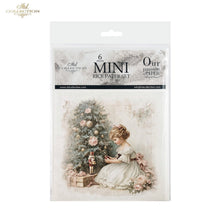 Load image into Gallery viewer, A packaged paper craft set labeled 'Mini Rice Paper Set' from Ash Collection, showing a vintage-style illustration of a young girl beside a decorated Christmas tree. The package is photographed on a plain white background.