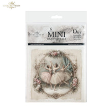 Load image into Gallery viewer, A packaged set of six mini rice paper sheets from ITD Collection, featuring a vintage ballet dancer illustration with pink flowers and a distressed paper texture.
