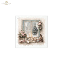Load image into Gallery viewer, A square art print featuring a vintage-style illustration of a window with flowers, candles, and holiday decorations, shown on a white background with a 'ITD Collection' logo in the top-left corner.