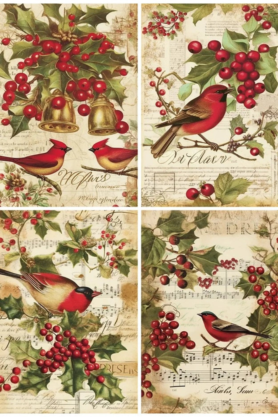 Red Bird and Berries Rice Paper by Reba Rose Creations