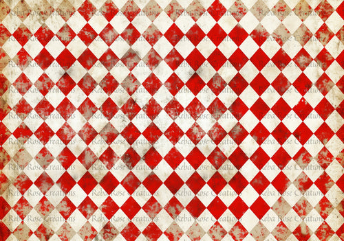 Red and White Harlequin Pattern Rice Paper by Reba Rose Creations