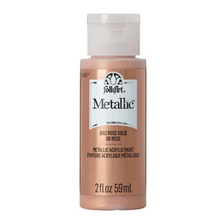 Load image into Gallery viewer, A bottle of Folk Art Metallic acrylic paint in the shade Rose Gold, featuring a metallic rose gold bottle with a white cap and a white label.