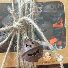 Load image into Gallery viewer, Box of 12 Rusty Halloween Jack O&#39; Lantern Pumpkin Bells, Cleaned and Sealed