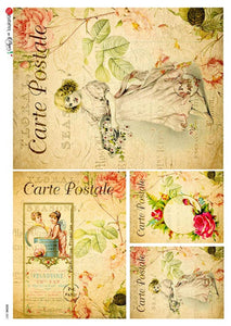 Scene 0051 Paper Designs Washipaper, Carte Postal Seasons Girl with Basket