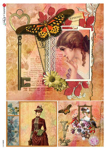 Scene 0076 Paper Designs Washipaper, Butterfly Vintage Collage