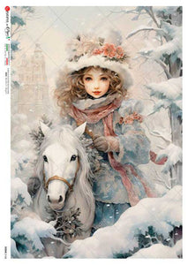 Scene 0160 by Paper Designs Washipaper, Girl and her Horse in Winter Snow