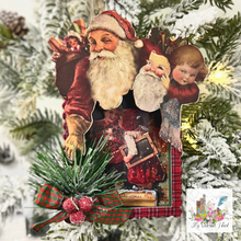 Load image into Gallery viewer, Victorian Santa Shadowbox Ornament Plaid Trim and Bow