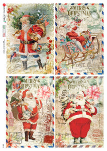 Vintage Santa Greetings I by Paper Designs Washipaper, 4 Desings on 1 Sheet Rice Paper