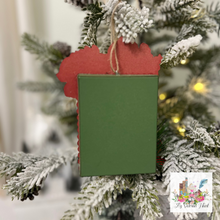 Load image into Gallery viewer, Victorian Santa Shadowbox Ornament Back of Ornament, Green