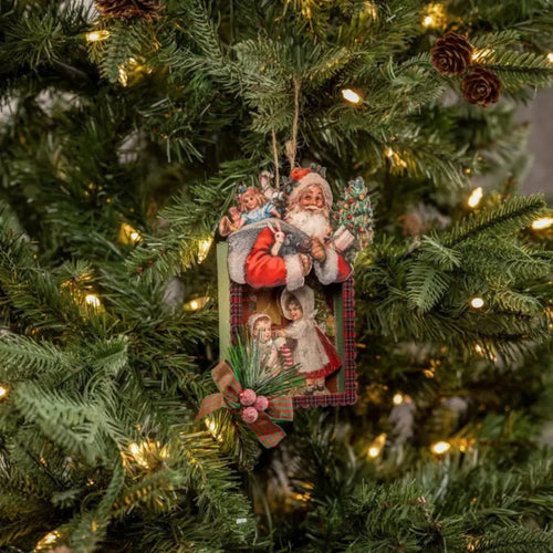 Santa with Children At Christmas Ornament, Victorian Inspired