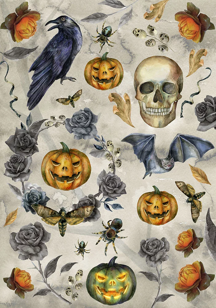 Scary Halloween Rice Paper, European Excellency, Bat, Raven, Pumpkin