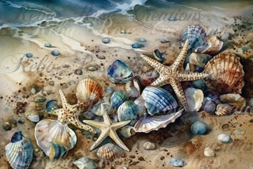 Seashells Rice Paper by Reba Rose Creations