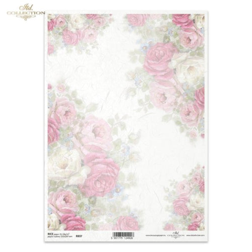 Shabby Faded Roses and Forget Me Nots Rice Paper by ITD Collection, R0837, Size A4
