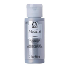 Load image into Gallery viewer, A bottle of Folk Art Metallic acrylic paint in the shade Silver Sterling, 2 fl oz (59 ml), on a solid white background.