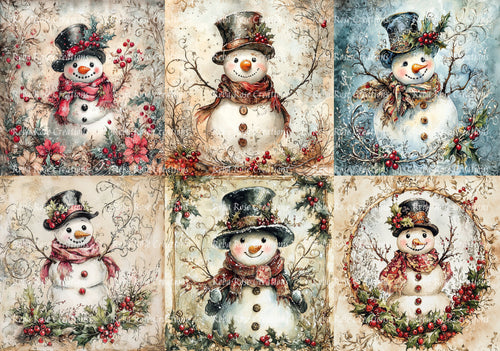 Snowman Christmas Squares Rice Paper by Reba Rose Creations