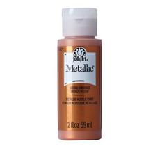 Load image into Gallery viewer, A bottle of Folly Art Metallic acrylic paint in the shade 63 Solid Bronze, featuring a metallic bronze-brown body and a white cap, shown against a plain white background.