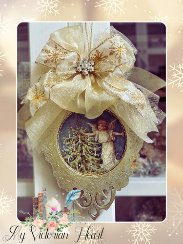 Starry Christmas Cherub and Snowflake Ornament