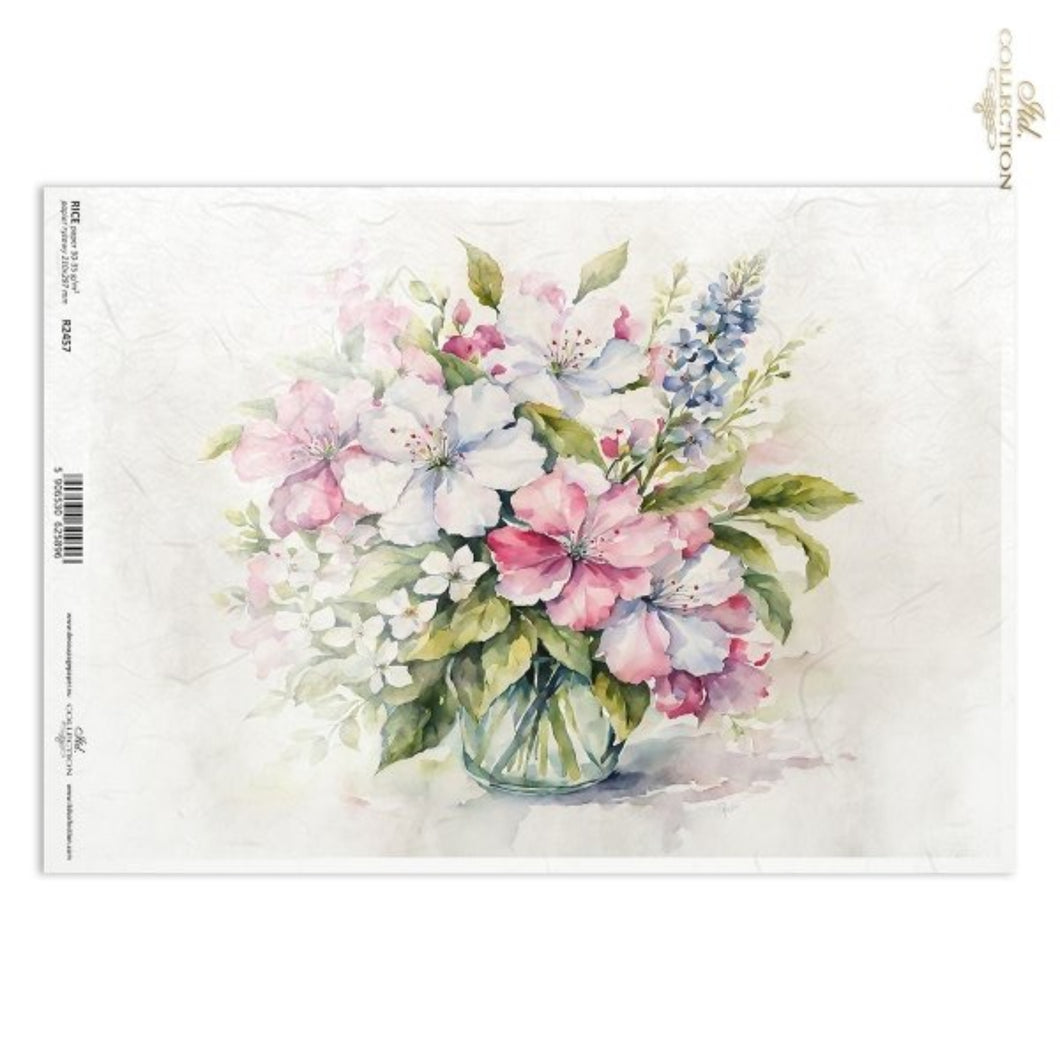 Summer Watercolor Flowers Rice Paper by ITD Collection, R2457, Size A4