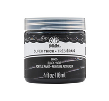 Load image into Gallery viewer, 4 ounce container of Black FolkArt Super Thick Acrylic Paint with branding