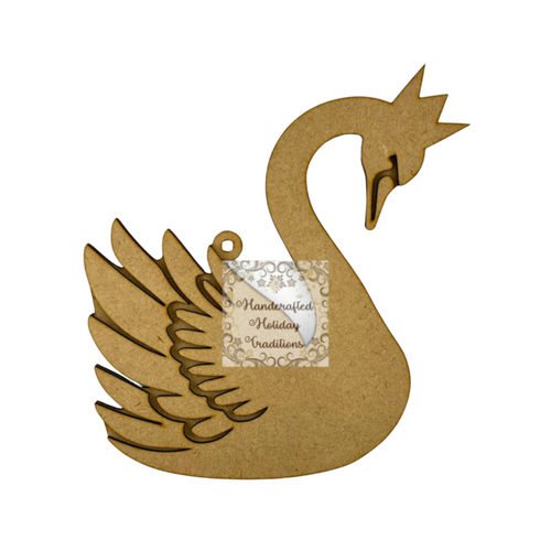 Swan with Crown Ornament MDF Craft Base Blank ORN 0100