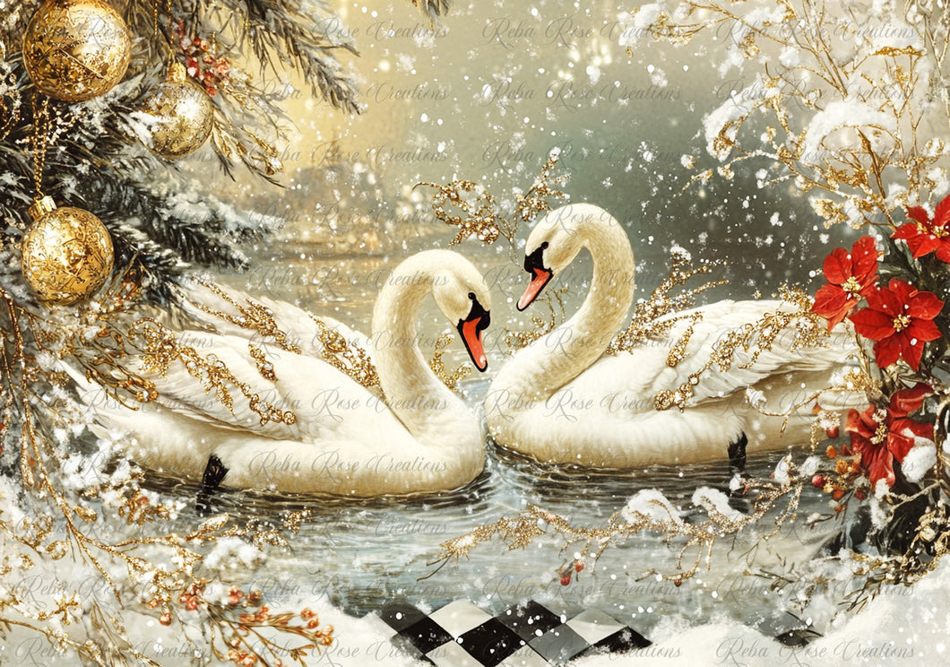 Swans Swimming Rice Paper by Reba Rose Creations