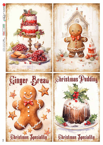 Sweet Christmas Treats Four Pack by Paper Designs Washipaper, 4 designs on 1 sheet rice paper
