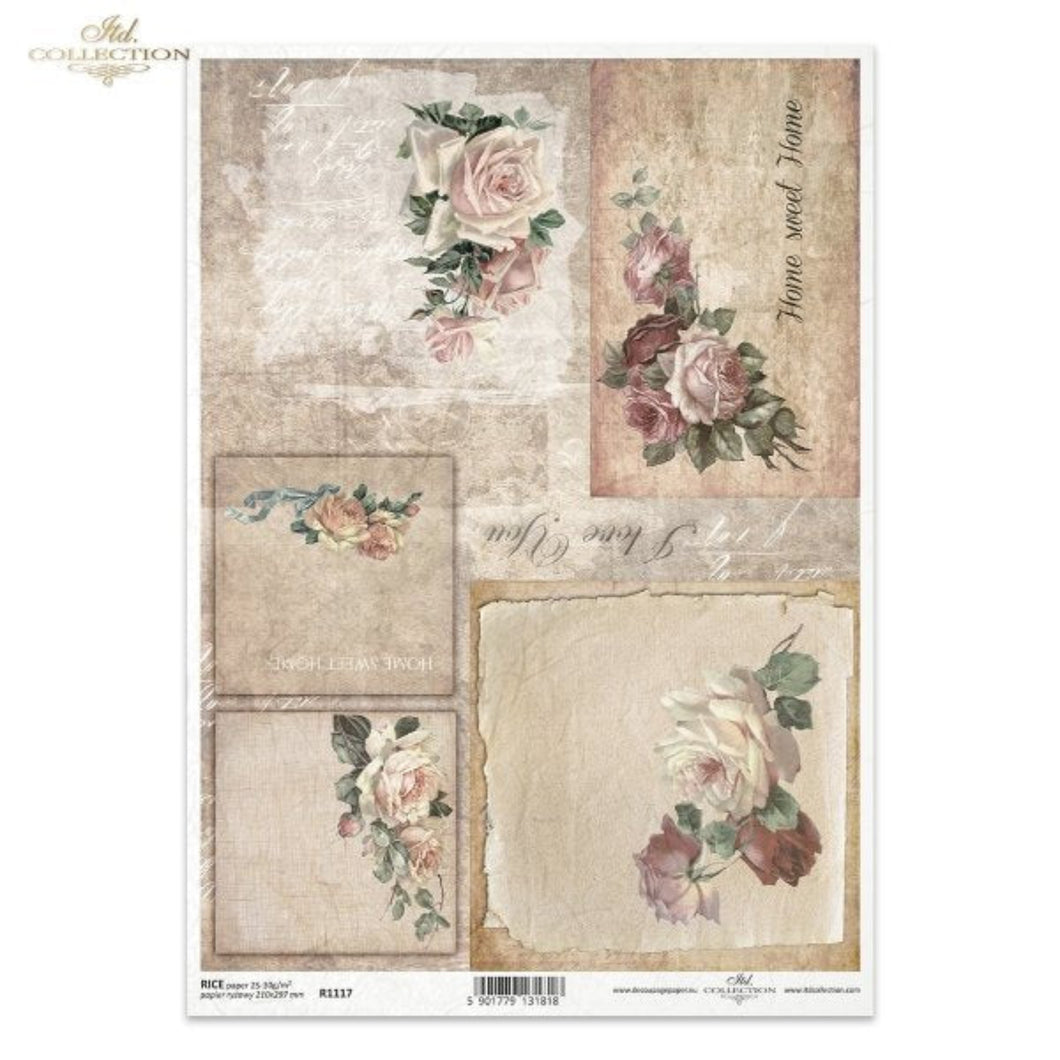 Sweet Rose Sentiments Rice Paper by ITD Collection, R1117, A4