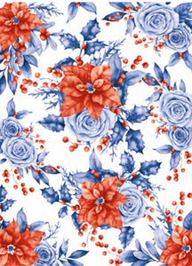 Red and Blue Christmas Poinsettias and Roses Rice Paper by Calambour Italy, TCR201