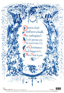 Blue Christmas Greetings Rice Paper by Calambour Italy TT138c