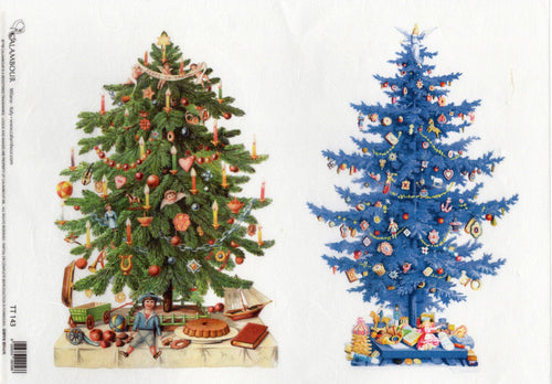 Two Christmas Trees Rice Paper by Calambour Italy TT143c