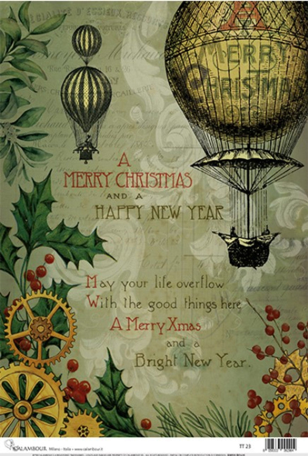 Steampunk Balloon Christmas Greetings Rice Paper by Calambour Italy TT23
