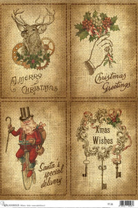 4 Pack Burlap Christmas Wishes Rice Paper by Calambour Italy TT26