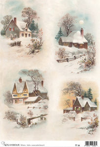 4 Pack Snow Covered Houses Rice Paper by Calambour Italy TT34