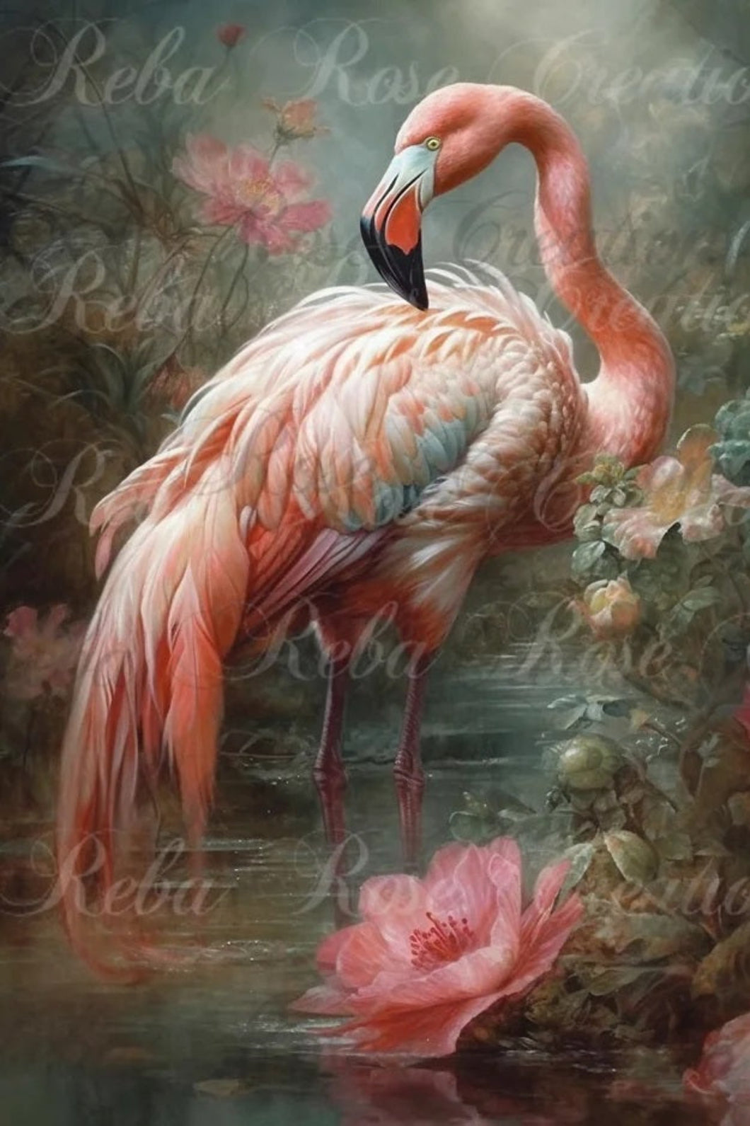 Tropical Flamingo Rice Paper by Reba Rose Creations