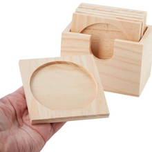 Load image into Gallery viewer, Unfinished Wood Coasters and Caddy Set