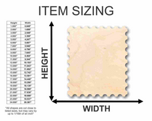 Load image into Gallery viewer, Measurement chart for item sizing with height and width labels and a sample fabric swatch.