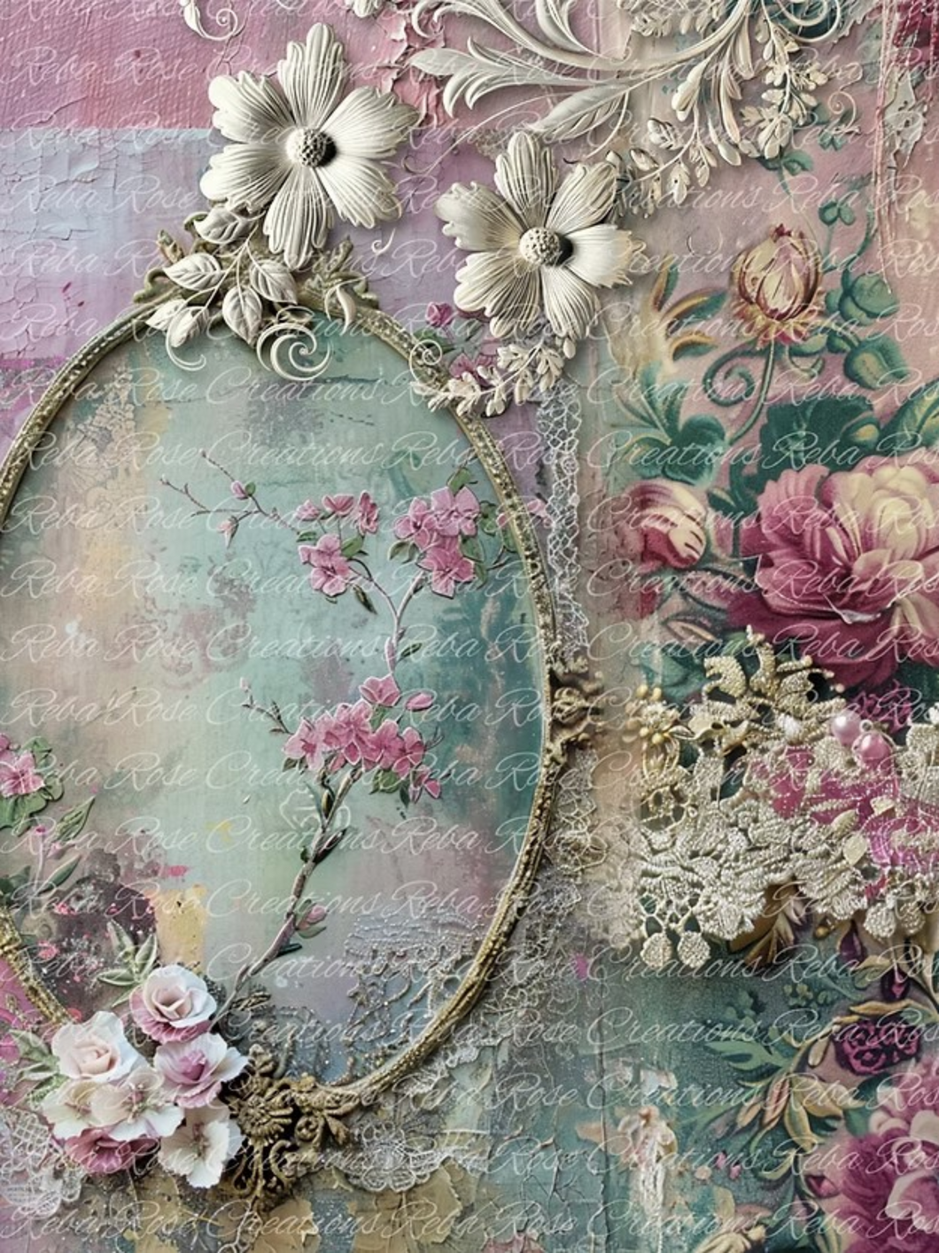 Mother Daughter Portrait Side 2 Rice Paper by Reba Rose Creations