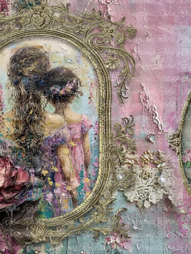 Mother Daughter Portrait Rice Paper by Reba Rose Creations