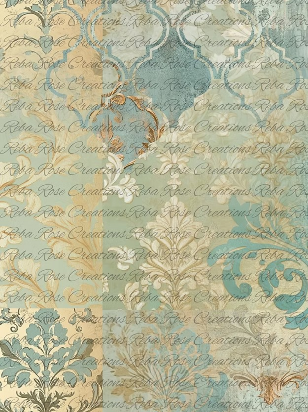 Rococo Romance Pattern Rice Paper by Reba Rose Creations