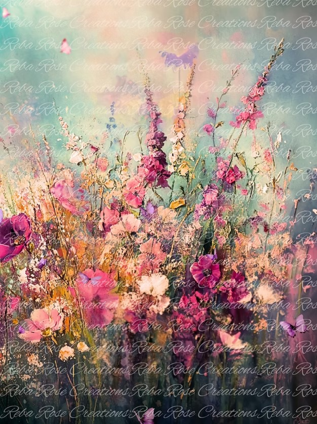 Vibrant Ethereal Wild Floral 2 Rice Paper by Reba Rose Creations
