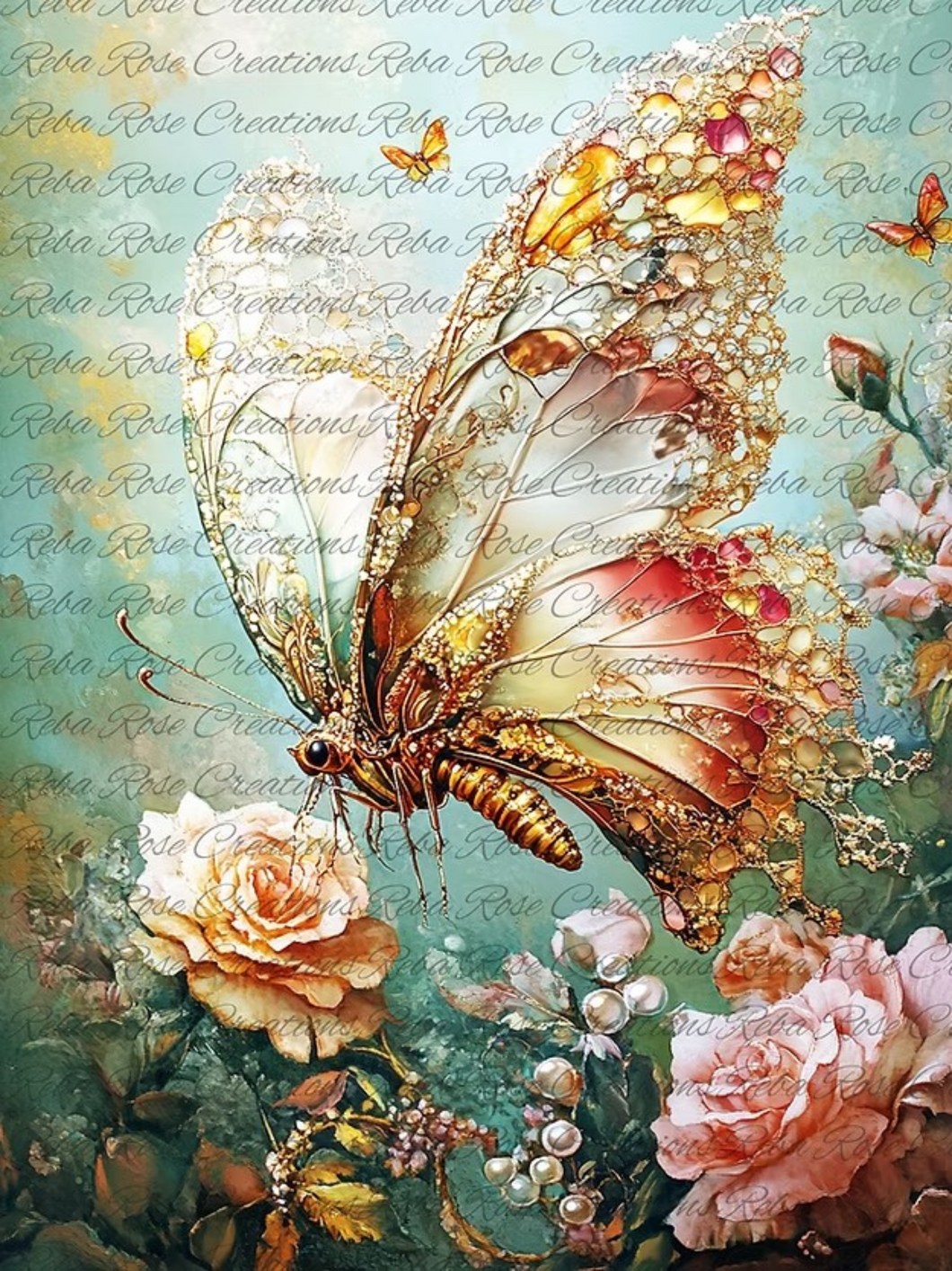 Jeweled Lace Tip Butterfly VP-25 Rice Paper by Reba Rose Creations