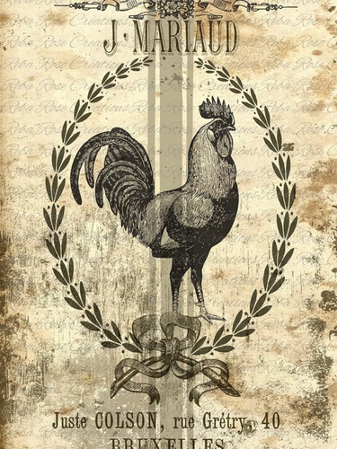 Grain Sack Rooster Rice Paper by Reba Rose Creations