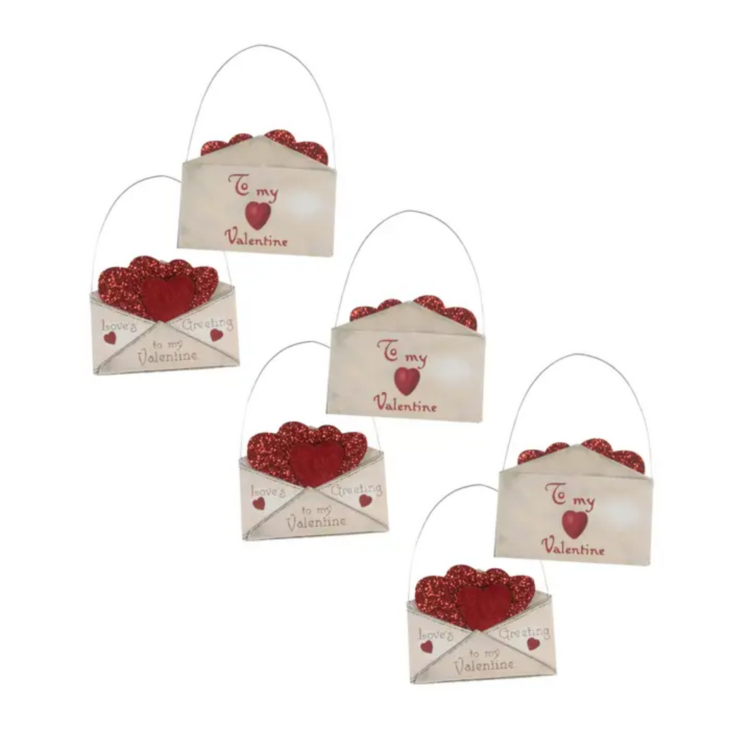 Valentine Envelope Ornaments with Hearts by Bethany Lowe Designs, Set of 6