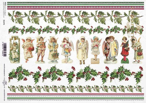 Victorian Angels and Holly Borders Rice Paper by ITD Collection. R1276