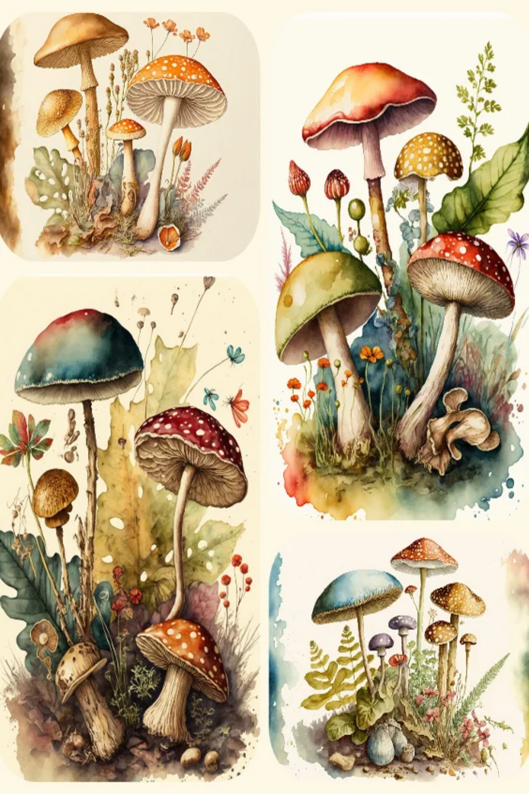 Vintage Mushroom Collage Rice Paper by Reba Rose Creations