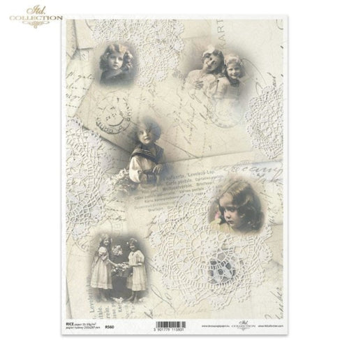Vintage Portraits, Postcards and Lace Rice Paper by ITD Collection, R0560, A4