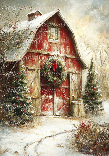 Vintage Winter Barn Rice Paper by Reba Rose Creations