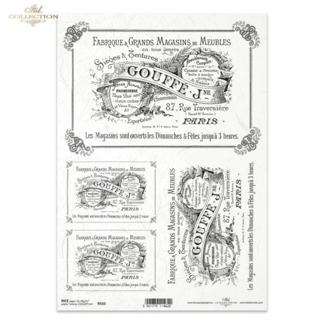 Vintage French Typography Ad Rice Paper by ITD Collection, Ephemera